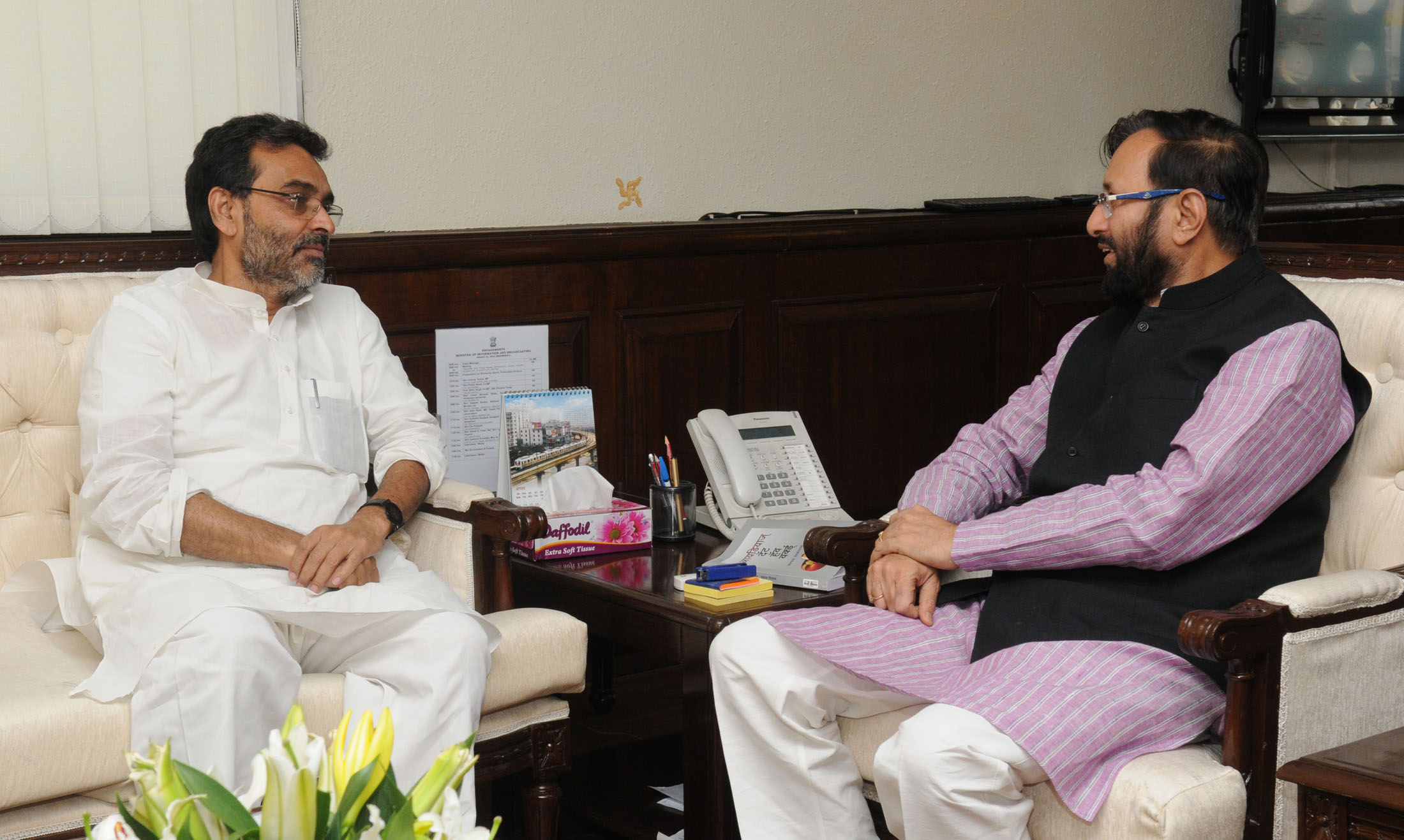 Shri Prakash Javadekar meeting with Minister of State for Rural Development, Shri Upendra Kushwaha