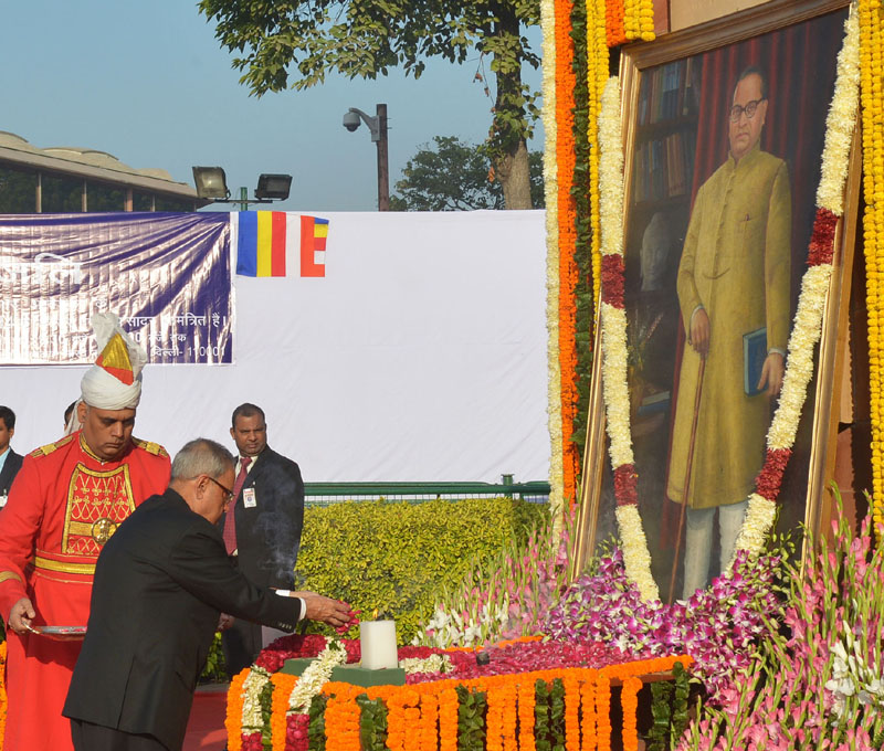 President Pranab Mukherjee paying floral tributes to Bodhisatva Babasaheb Dr. B.R. Ambedkar on his 59th Mahaparinirvan Diwas,