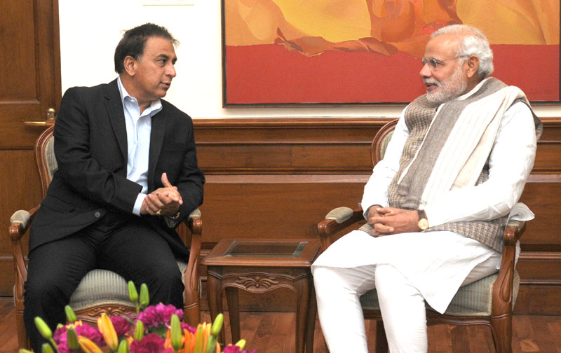 Cricketer,Sunil Gavaskar calling on the PM Narendra Modi, in New Delhi