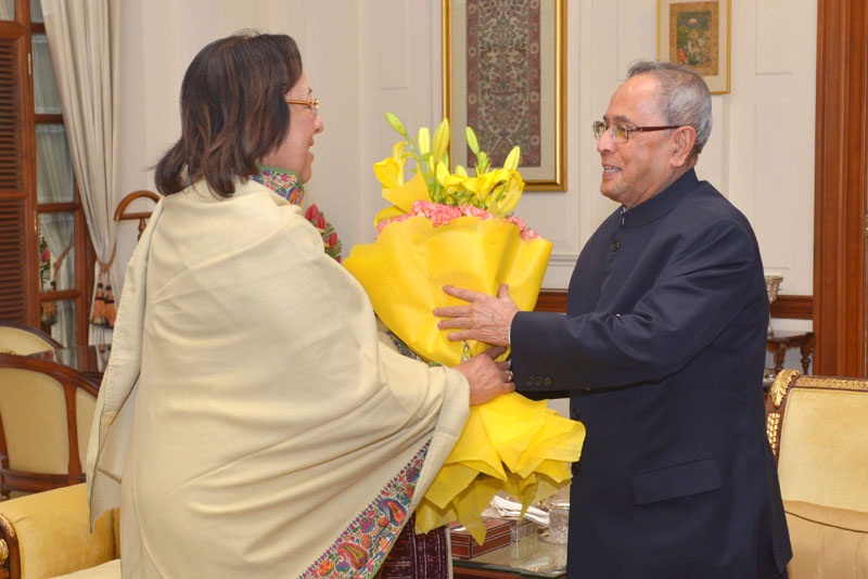 Dr. Najma A. Heptulla greeting the President Shri Pranab Mukherjee on his birthday