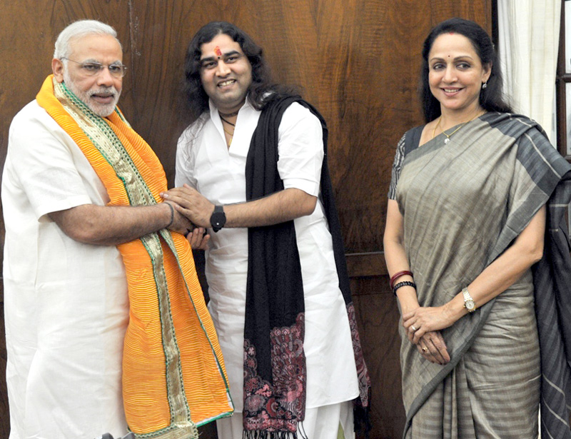 Hema Malini and Devkinandan Maharaj call on the PM Narendra Modi