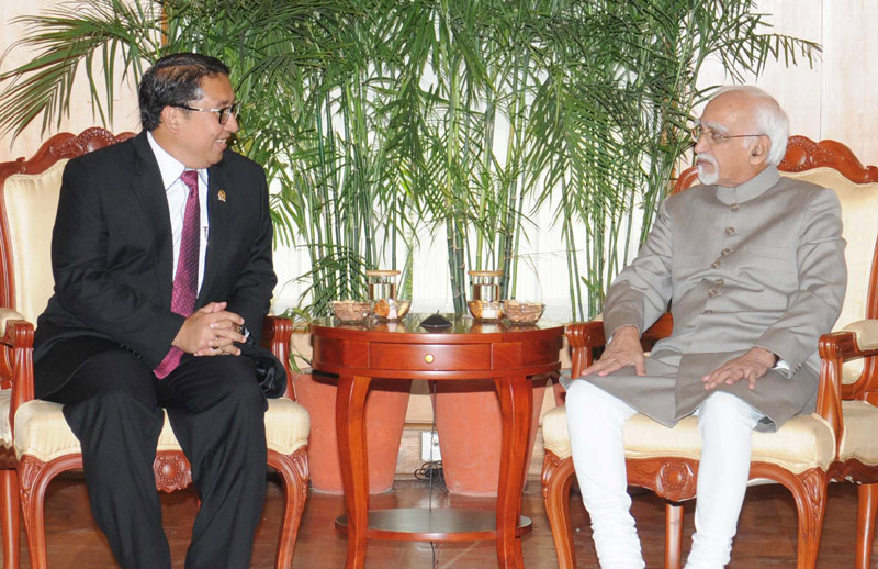 Vice Chairman, Parliament of Indonesia, Mr. Fadli Zon calling on the VP, Shri Mohd. Hamid Ansari