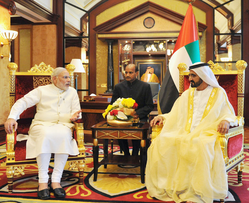 PM Narendra Modi meeting the Vice-President and PMof UAE, HH Mohammed bin Rashid Al Maktoum